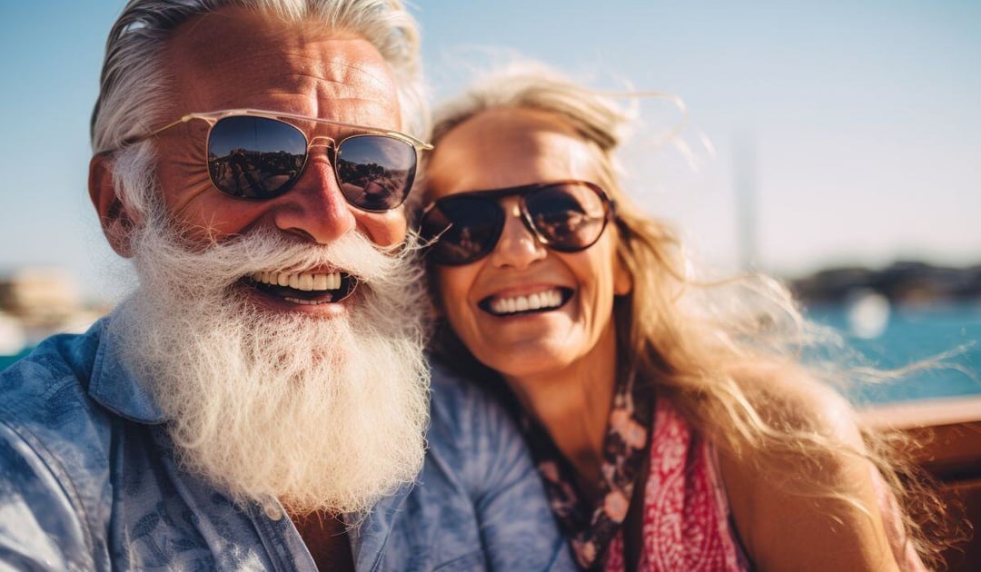 Older white couple on a boat