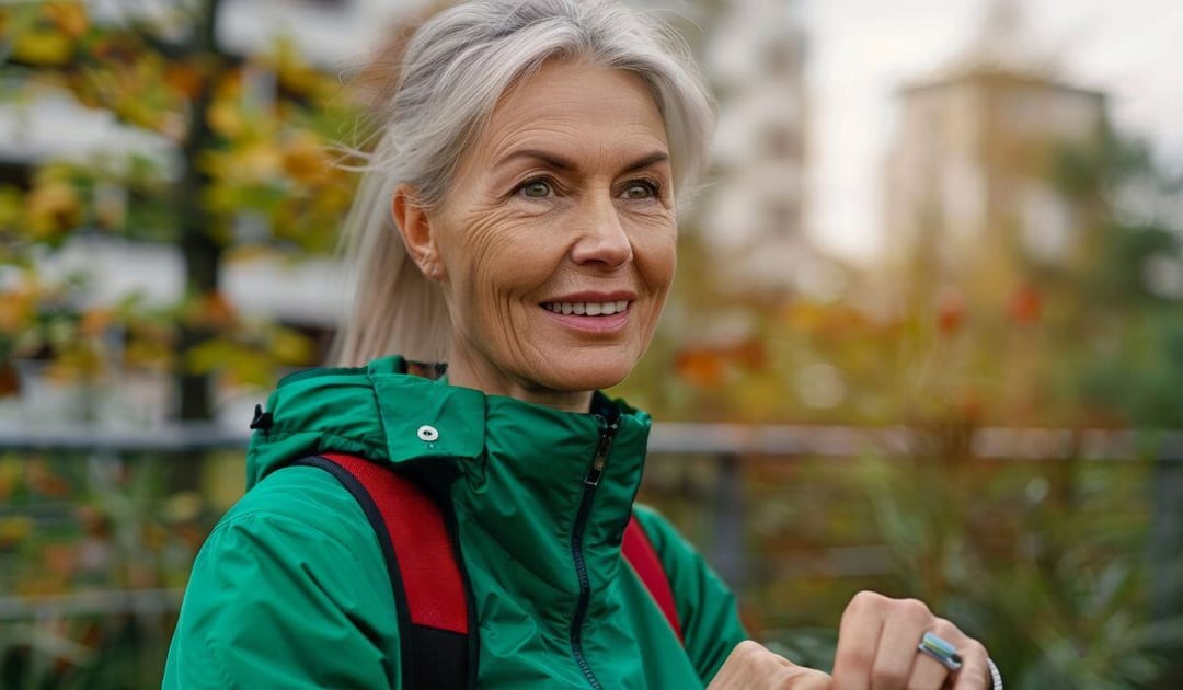 Fit older woman hiking